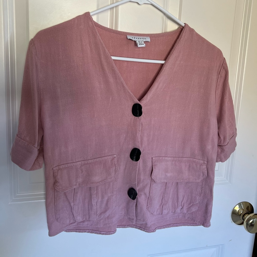 Topshop Button Down Linen Top in Brick Rose size 2